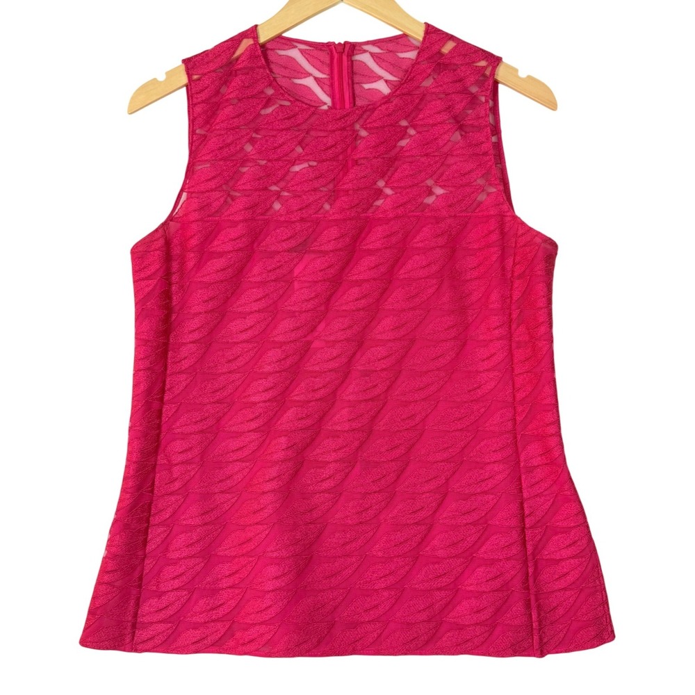 Akris Womens‎ Size 8 100% Mulberry Silk Pink Embroidered Sleeveless Blouse Top